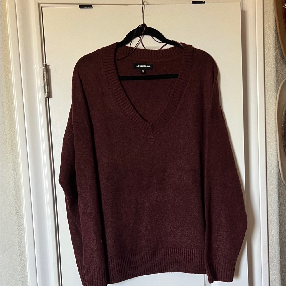 Lucky Brand Women's Deep burgundy V-Neck Sweater
